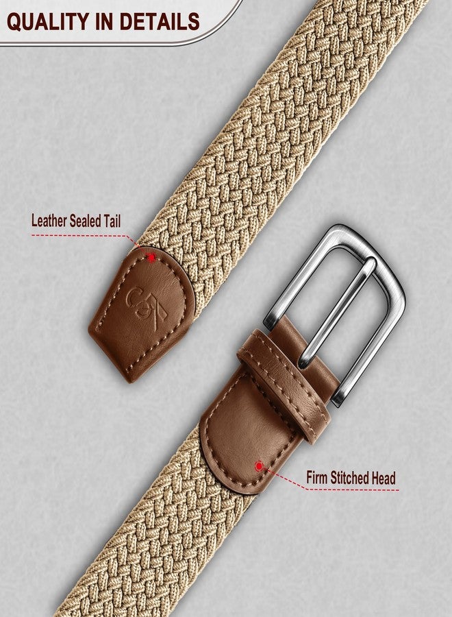 KEMISANT Men's Golf Belt 2 Pack-Braided Woven Stretch Belt for Gift Men Casual Jeans Sports Work 1 3/8"(Beige/Dark Gray,36"-40" Waist Adjustable) - Image 5